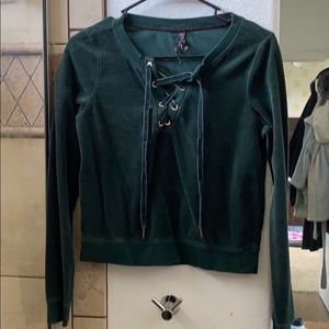 Velvet tie up sweat shirt